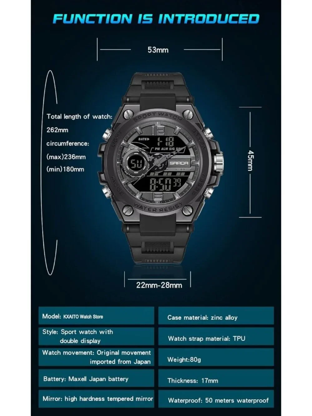Mens All Black Analog Quartz Sport Outdoor Waterproof Military LED Digital Watch